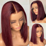 99J Transparent 13x6 Lace Front Wig Short Straight Bob Wig 4x4 Lace Closure Red Bob Wig