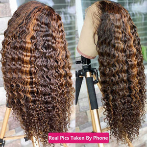 13x6 Lace Front Highlight Deep Wave Wig Human Hair Wig Lace Wig 16-30 INCH