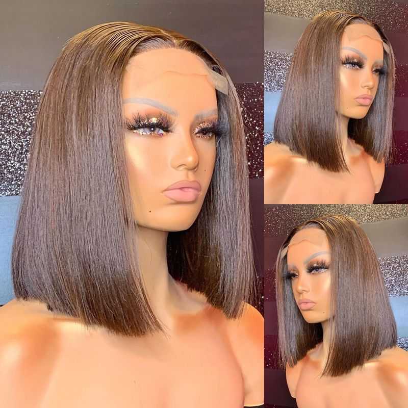 
            
                Load image into Gallery viewer, #4 Transparent 13x6 Lace Front Wig Short Straight Bob Wig 4x4 Lace Closure light Brown Bob Wig
            
        