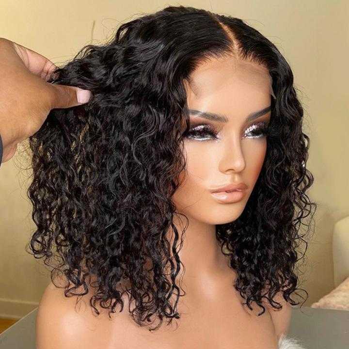 HD Transparent 13x6 Lace Front Wig Short Water Wave Bob Wig For Women