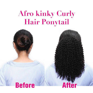 Kinky Curly Human Hair Ponytail Extensions Drawstring Ponytail