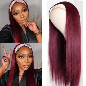 99j Burgundy Headband Wig Human Hair Beginner & Lazy Girl Friendly  Straight/Body Wave/Water Wave Wigs