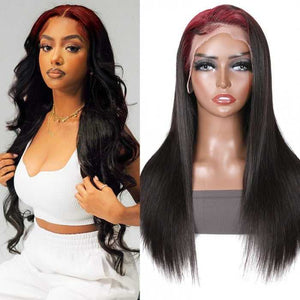 Red Roots T99J/1B Color Straight Human Hair Wigs Pre Plucked With Baby Hair
