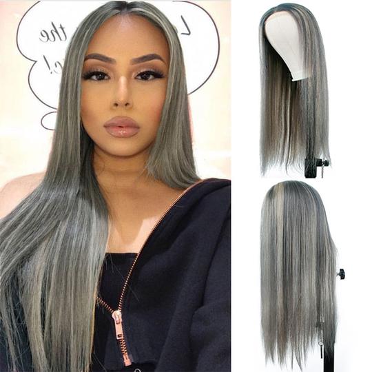 Blonde Highlight with Grey In Piano Color Glueless Closure Straight Wig 180% Brazilian Human Hair