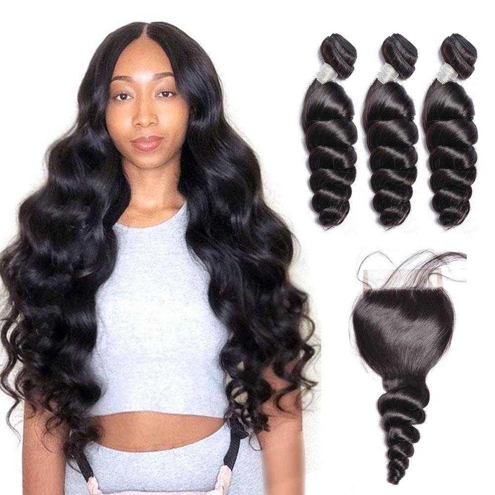 
            
                Load image into Gallery viewer, Sdamey Loose Wave Bundles With 5x5 Lace Closure 3 Bundles With Closure
            
        
