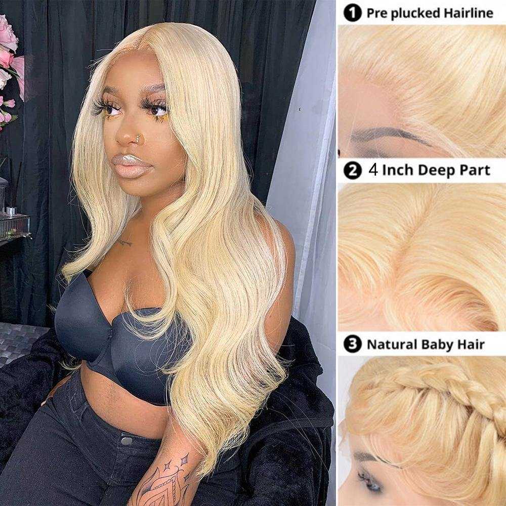 613 Blonde Wig Transparent Lace Wig Body Wave Wig 4x4 Lace Closure Human Hair Wigs