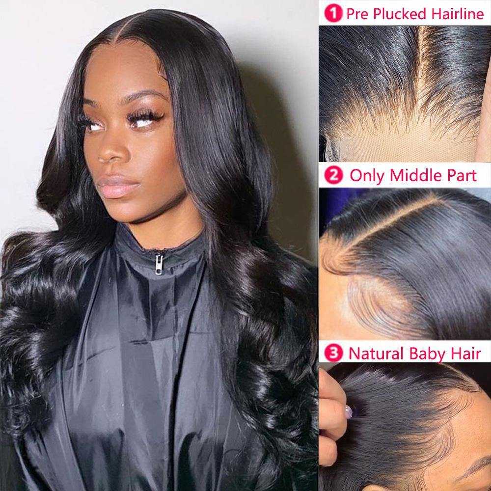 T Part Lace Front Wig Body wave Human Hair Wig Pre Plucked