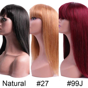 Straight Human Hair Wigs With Bangs Full Machine Made Wigs Natural/# 99J / #27