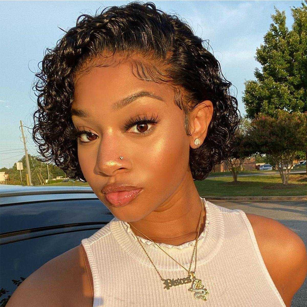 Curly Pixie Cut Lace Front Human Hair Wigs Short Pixie Cut  Wig