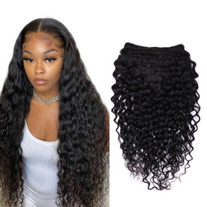 Water Wave Clip In Hair Extensions Human Hair