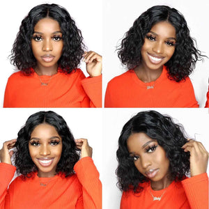 HD Transparent 13x6 Lace Front Wig Short Water Wave Bob Wig For Women