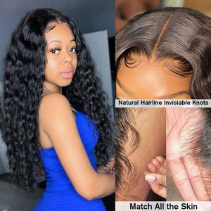 Sdamey Water Wave Transparent Lace Wigs 4x4/5x5/6x6 Lace Closure Human Hair Wigs